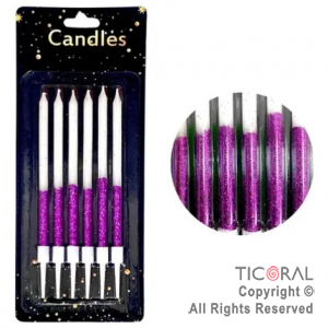 VELA GIBREADA 10 CM DUO COLOR FUCSIA BLANCO CON PORTAVELA x 6 UNIDADES